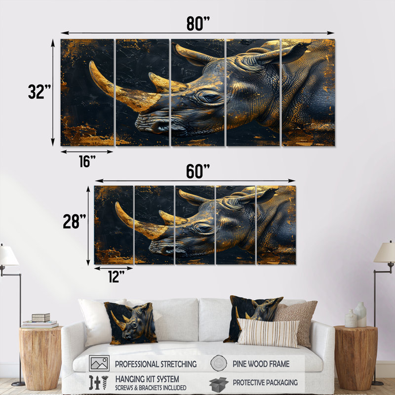 Latitude Run® Manoel - Rhinoceros Animal Canvas Wall Art Set | Wayfair